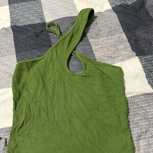 Green Ribbed Women's Halter Top